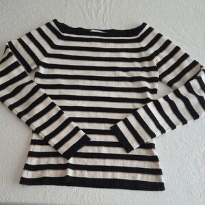 White House Black Market Black and Cream Striped Knit Top
